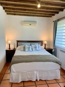 ein Schlafzimmer mit einem großen Bett mit Kissen darauf in der Unterkunft Entre Faros in Punta del Este