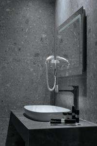 W łazience znajduje się umywalka z prysznicem i lustrem. w obiekcie Park Plazza w mieście Korcza