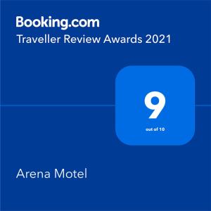 Certifikát, hodnocení, plakát nebo jiný dokument vystavený v ubytování Arena Motel