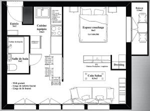 a drawing of a floor plan of a house at Studio Lessy - Centre village - AravisTour in Saint-Jean-de-Sixt