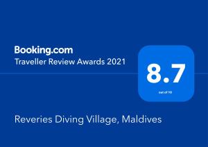Сертифікат, нагорода, вивіска або інший документ, виставлений в Reveries Maldives