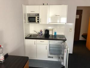 een kleine keuken met een wastafel en een magnetron bij Apartment 31 in Sindelfingen
