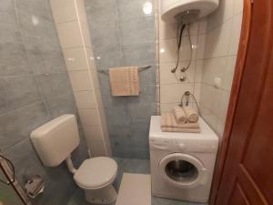 a bathroom with a toilet and a washing machine at Amore@Tivat in Tivat