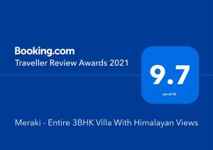 Certifikát, hodnocení, plakát nebo jiný dokument vystavený v ubytování Meraki - Entire 3BHK Villa With Himalayan Views