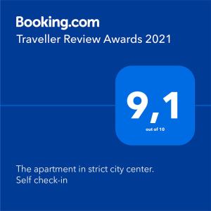 Certifikát, hodnocení, plakát nebo jiný dokument vystavený v ubytování The apartment in strict city center. Self check-in
