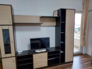 a large entertainment center with a flat screen tv at Adam' s Apartment 3 in Kladovo