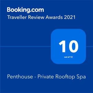 Сертификат, награда, табела или друг документ на показ в Penthouse - Private Rooftop Spa