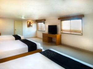 Cette chambre comprend deux lits et une télévision. dans l'établissement Hotel Regis, à Mexicali