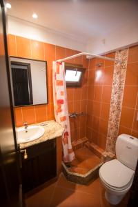 a bathroom with a toilet and a sink and a shower at Afrodite Hotel Apartments in Myrina