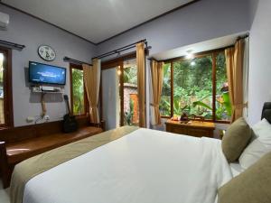 卡朗阿森的住宿－Villa Melanting，一间带大床和电视的卧室
