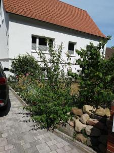 uma casa com um jardim de pedra em frente em Sellina em Ostseebad Sellin