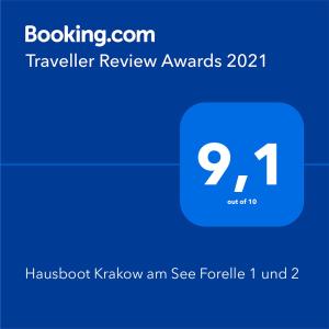 Hausboot Krakow am See Forelle 1 und 2的证书、奖牌、标识或其他文件