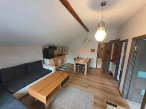 a living room with a couch and a table at Comfort Home Studio in Petroşani