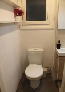 パンプローナにあるZure Etxeaの小さなバスルーム(トイレ、シンク付)