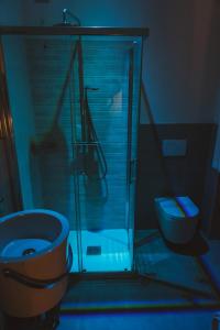a bathroom with a glass shower and a toilet at La Corte sul Naviglio in Boffalora sopra Ticino