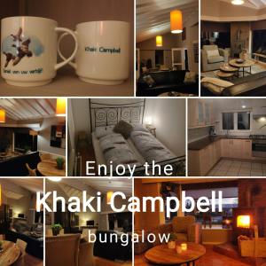 a collage of photos of a kitchen and a living room at Khaki Campbell in Ermelo