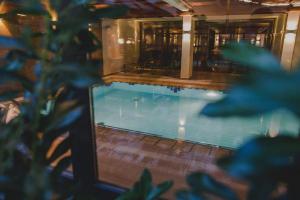 a swimming pool in a building with a plant at Kunzmann's Hotel | Spa in Bad Bocklet