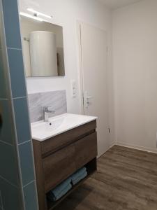 a bathroom with a sink and a mirror at Les Cottages Barisiens in Bar-le-Duc