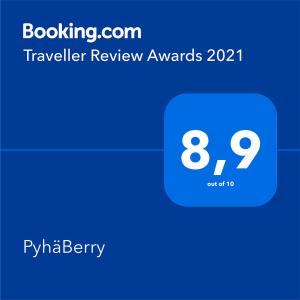 a screenshot of a cell phone with a travel review avatar at PyhäBerry in Pelkosenniemi