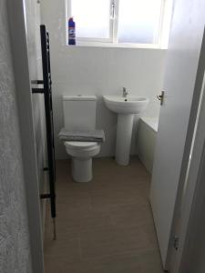 een badkamer met een toilet, een wastafel en een raam bij Diana House - Great location in Coventry