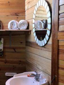 a bathroom with a sink and a mirror at Moringa Ingadi in Treasure Beach