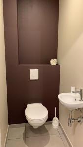 een badkamer met een wit toilet en een wastafel bij Vakantieappartement Nature-L-ment in La-Roche-en-Ardenne