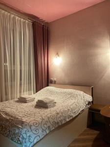ヴィーンヌィツャにあるApartments Panoramaのベッドルーム1室(タオル付)