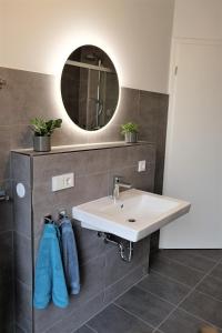 a bathroom with a sink and a mirror at family + friends apartment ferienwohnung in Ransbach-Baumbach +5 photos