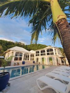 a house with a swimming pool and a palm tree at VILLA Tsara in Petite Île