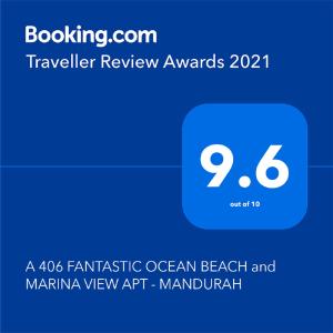 תעודה, פרס, שלט או מסמך אחר המוצג ב-A 406 FANTASTIC OCEAN BEACH and MARINA VIEW APT - MANDURAH