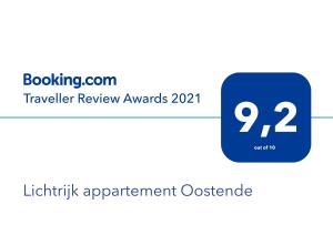 Sertifikat, nagrada, logo ili drugi dokument prikazan u objektu Lichtrijk appartement Oostende