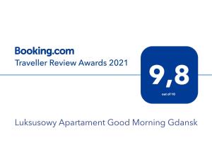 Certifikát, ocenenie alebo iný dokument vystavený v ubytovaní Luksusowy Apartament Good Morning Gdansk