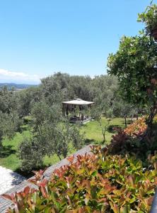 a gazebo in the middle of a field with trees at Traditional Villa Fioretta in Mármaron