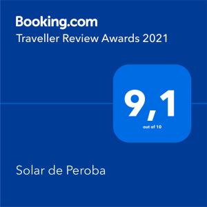 Πιστοποιητικό, βραβείο, πινακίδα ή έγγραφο που προβάλλεται στο Solar de Peroba