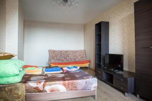 スモレンスクにあるАпартаменты в центре городаのソファとテレビ付きの小さな部屋