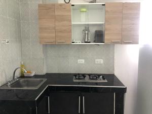 a kitchen with a sink and a stove and cabinets at Edificio águila in San Andrés