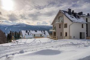 dom na szczycie śnieżnej góry w obiekcie RentPlanet - Apartamenty Schroniskowa w Szklarskiej Porębie