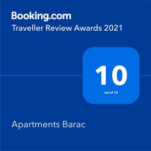 Certifikát, ocenenie alebo iný dokument vystavený v ubytovaní Apartments Barac