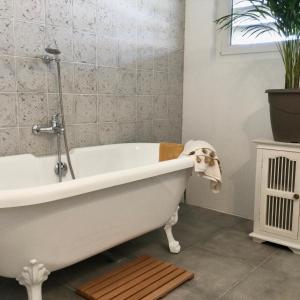 baño con bañera blanca y planta en Appartement vue mer Brest hyper centre en Brest