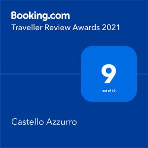 una captura de pantalla de los premios de revisión de viajes con una caja azul en Castello Azzurro, en Agia Anna de Naxos