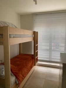 een slaapkamer met 2 stapelbedden en een raam bij phoebus 01 in De Panne
