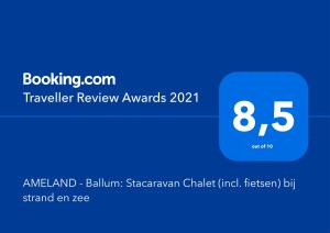 zrzut ekranu skrzynki tekstowej z numerem 8 w obiekcie AMELAND - Ballum: Stacaravan Chalet (incl. fietsen) bij strand en zee w mieście Ballum