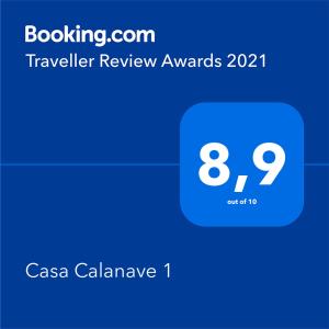 Majutusasutuses Casa Calanave 1 olev sertifikaat, autasu, silt või muu dokument