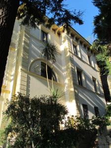 een wit gebouw met een palmboom ervoor bij Villa Forti in Castel Gandolfo