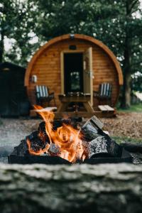 莫尔德Penbedw Uchaf Estate - Rural retreats, tennis的小木屋前的火坑
