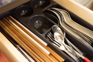 a drawer filled with utensils and cutlery at Maeda Forestry House - Vacation STAY 19184v in Furano