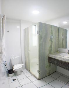 a bathroom with a shower and a toilet and a sink at Hotel Nacional Inn Recife Aeroporto in Recife