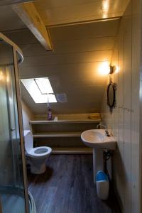 ein kleines Bad mit WC und Waschbecken in der Unterkunft '' Gite Q'uatre '' Charlannes in Hautefage