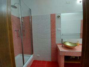 a bathroom with a sink and a shower with a bowl at B&B Nonna Assunta in Collegiove