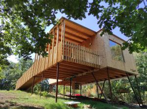 a treehouse built into the side of a tree at Cabanas das Chousas in Lugo